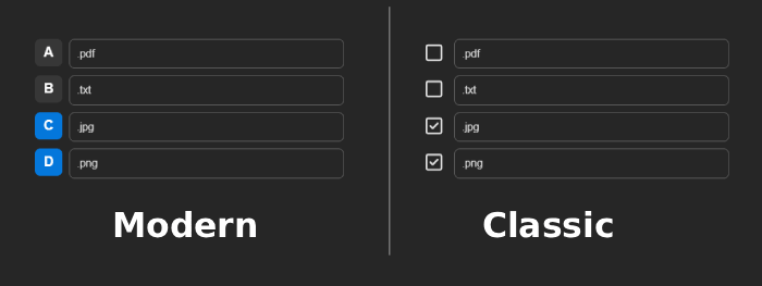 Screenshot showing both answer display modes - Modern and Classic