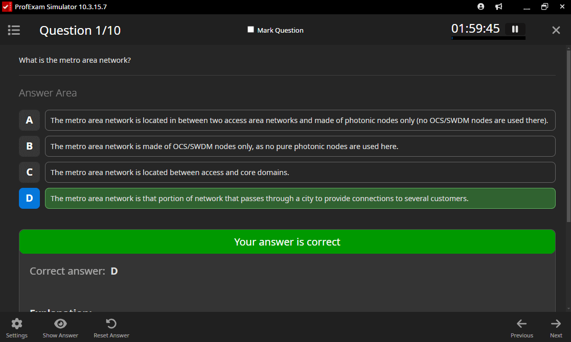 ProfExam Simulator Preview 10 - Show Answer
