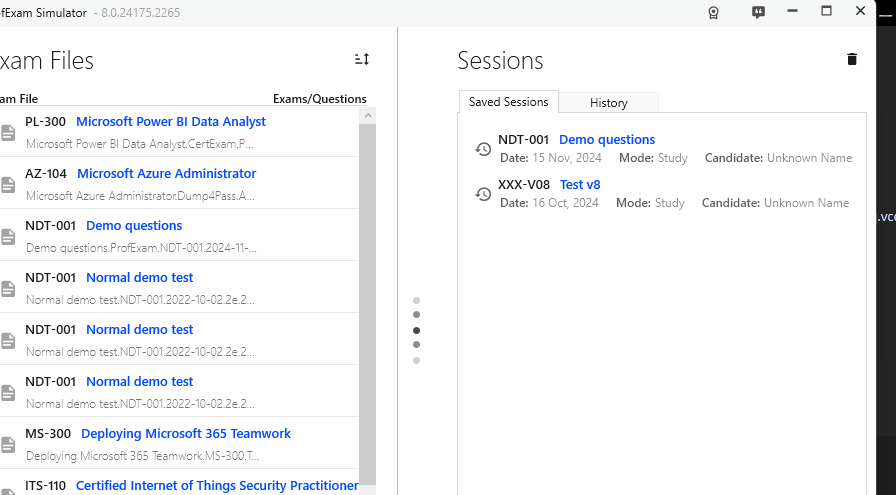 Exam Simulator for Windows - Sessions