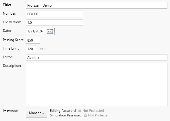 ProfExam Creator - Exam Parameters