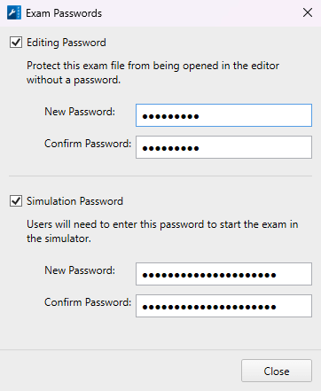 ProfExam Creator - Password Protection