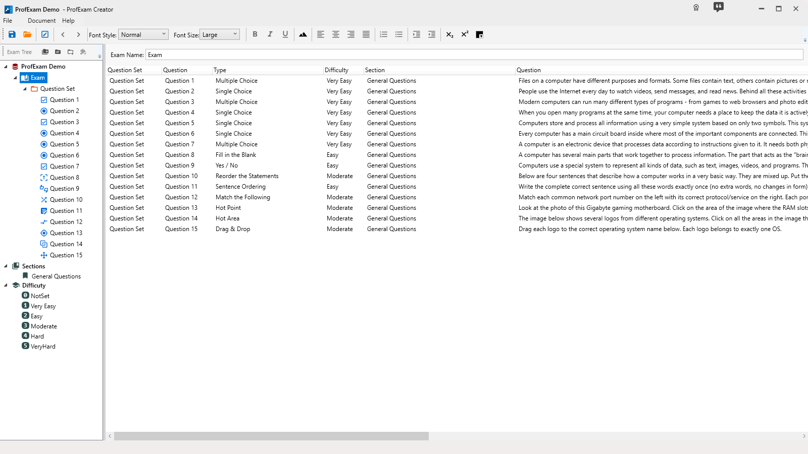 ProfExam Creator - Exam Info
