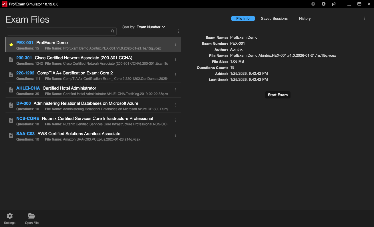 ProfExam Simulator for macOS - Exam Files