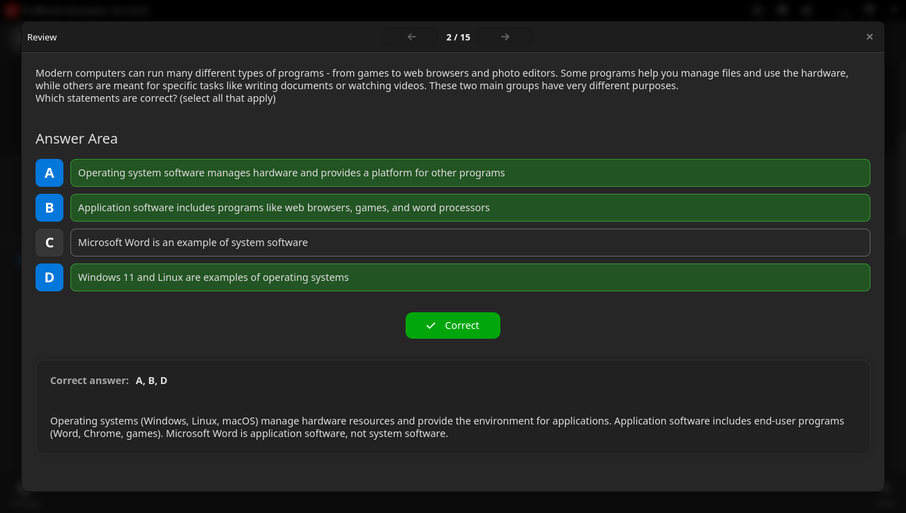ProfExam Simulator for Linux - Question Result