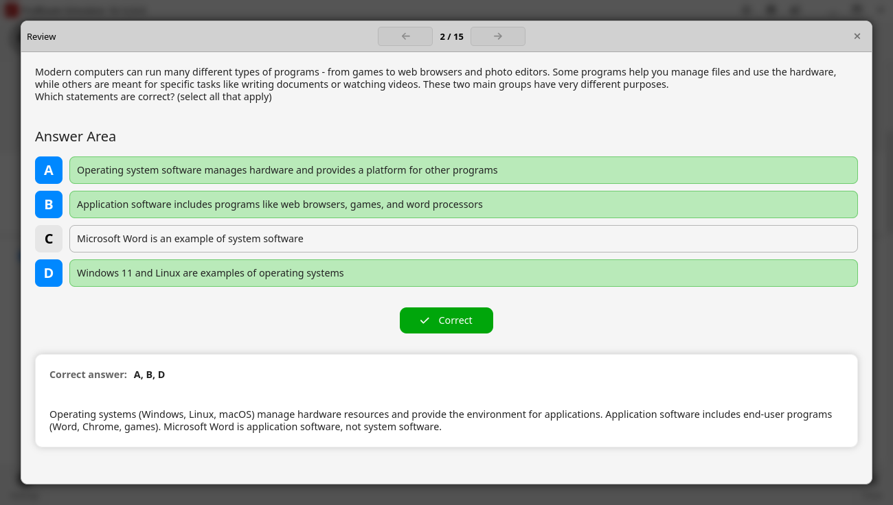 ProfExam Simulator for Linux - Question Result