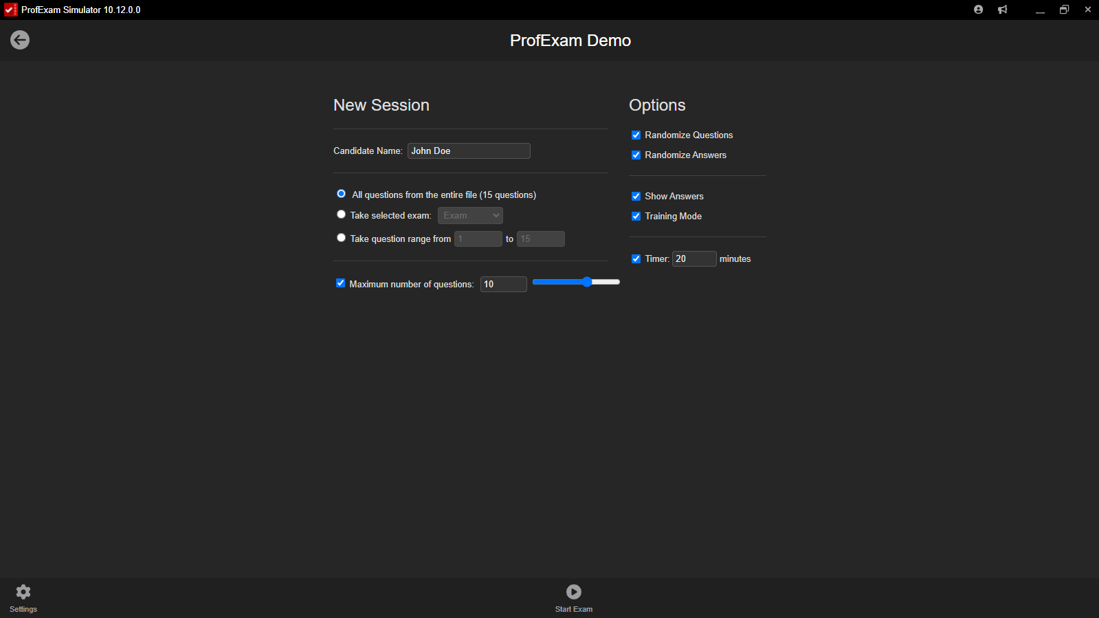 ProfExam Simulator - New session