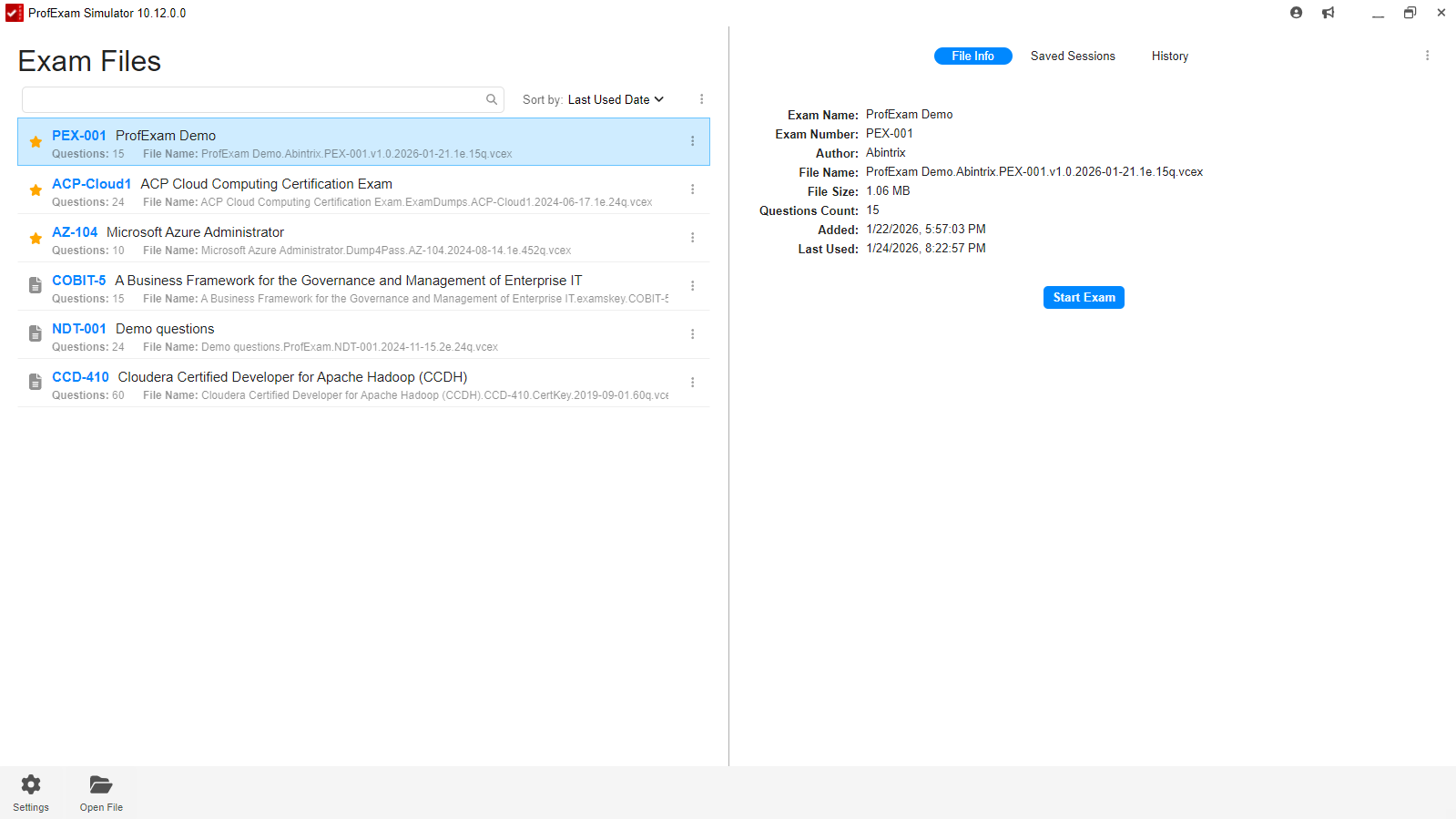ProfExam Simulator - Exam File Manager