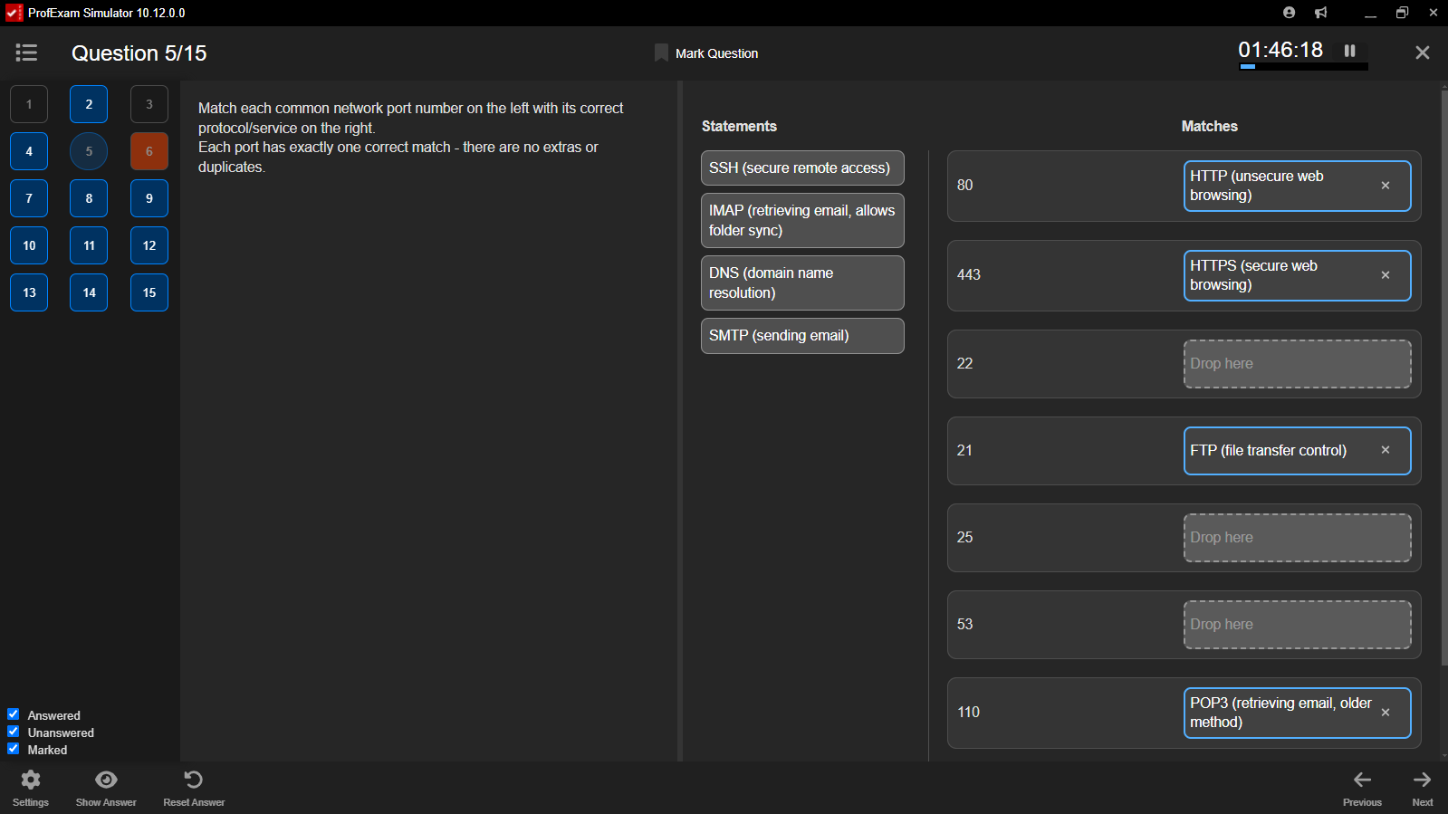 ProfExam Simulator - Match question