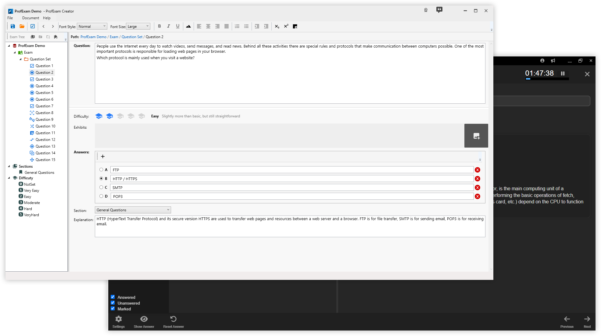 ProfExam Suite - a combination of Exam Creator and Simulator.